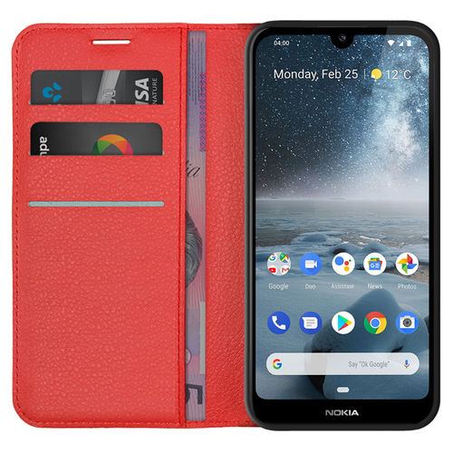 Leather Wallet Case & Card Holder Pouch for Nokia 4.2 - Red